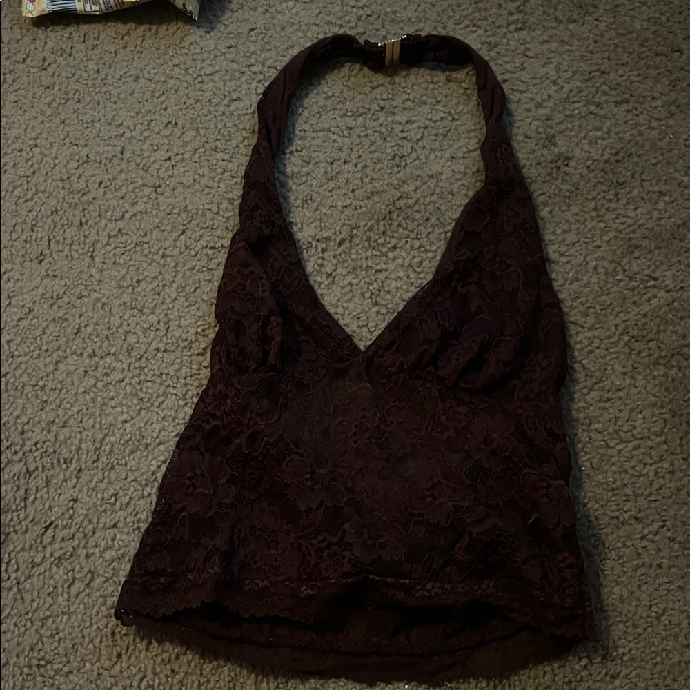 Lace Halter Top in Dark brown shein